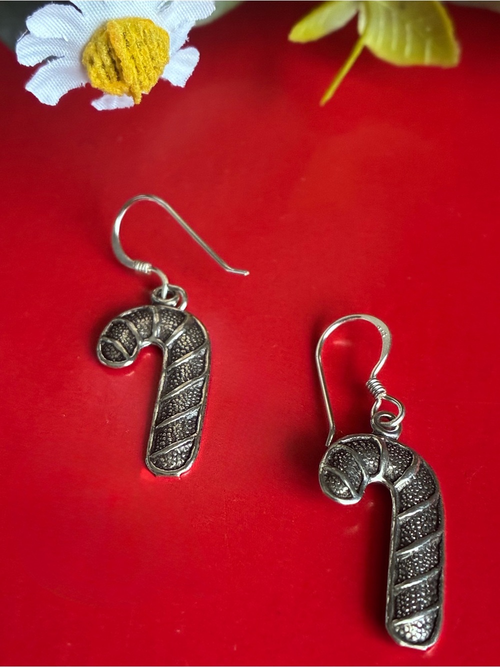 925 Silver Earrings,Sterling-Tone Candy Cane Drop Earrings - Silver